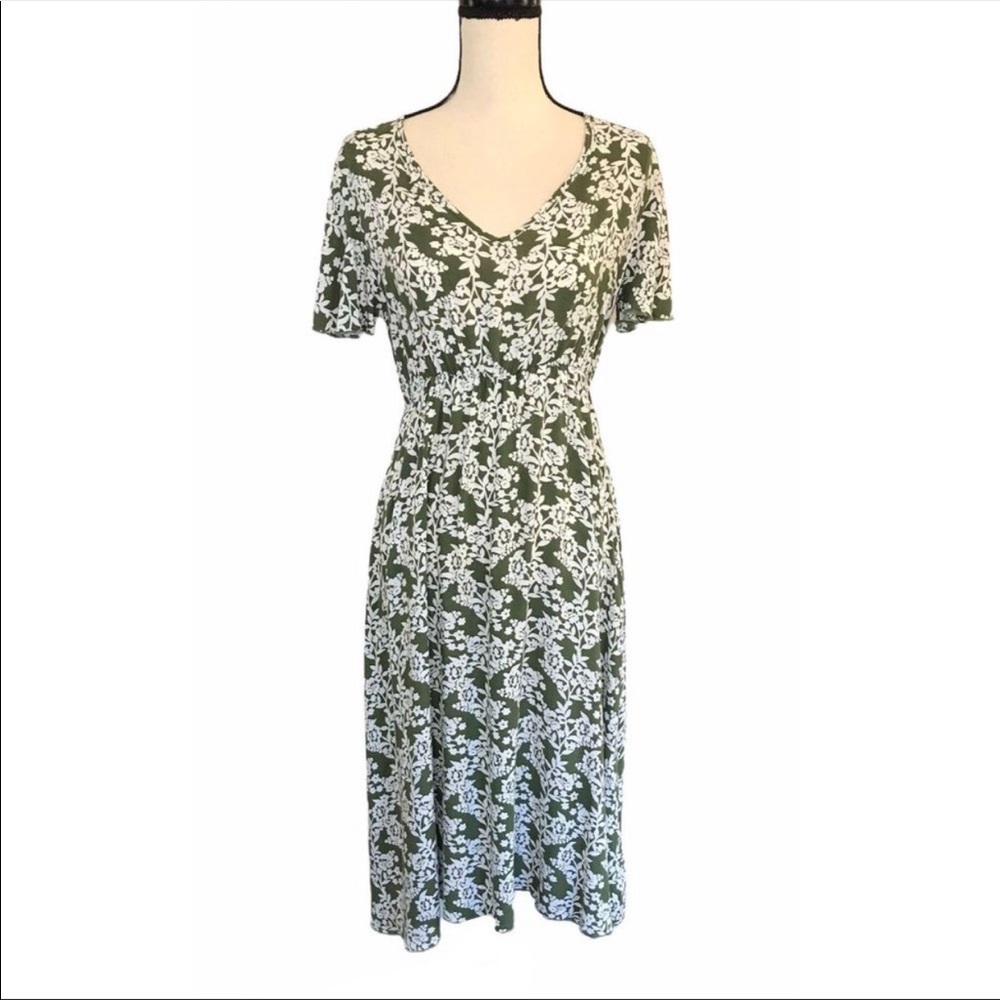 SHEIN Olive Green Ditsy Floral Midi Dress Size 6